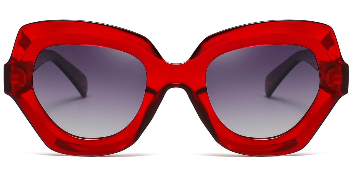 Acetate Geometric Sunglasses translucent-red+gradient_grey_polarized