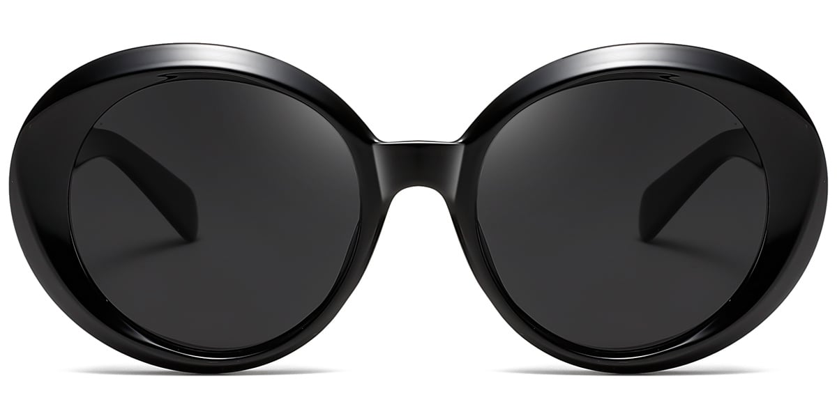 Acetate Round Sunglasses black+dark_grey_polarized