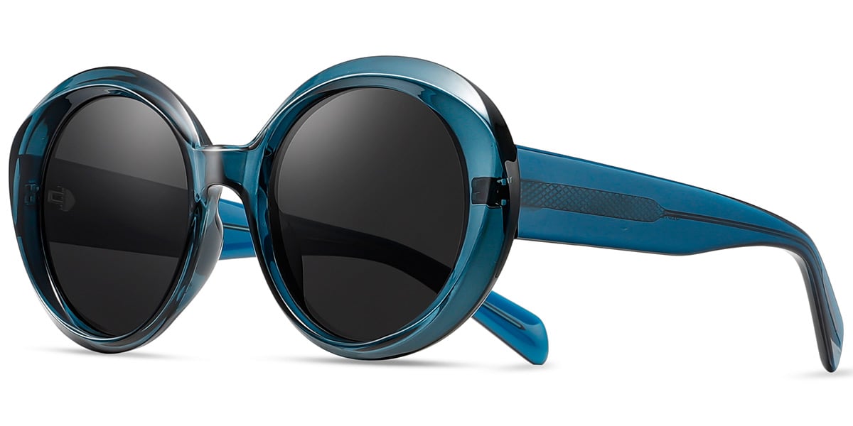 Acetate Round Sunglasses translucent-blue+dark_grey_polarized