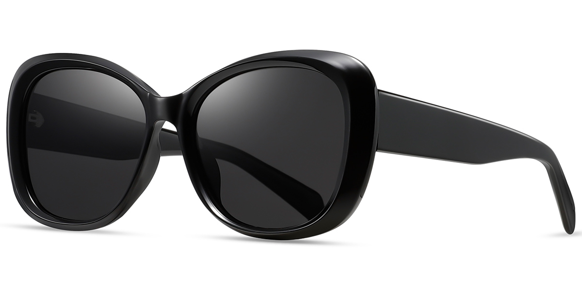 Acetate Square Sunglasses black+dark_grey_polarized