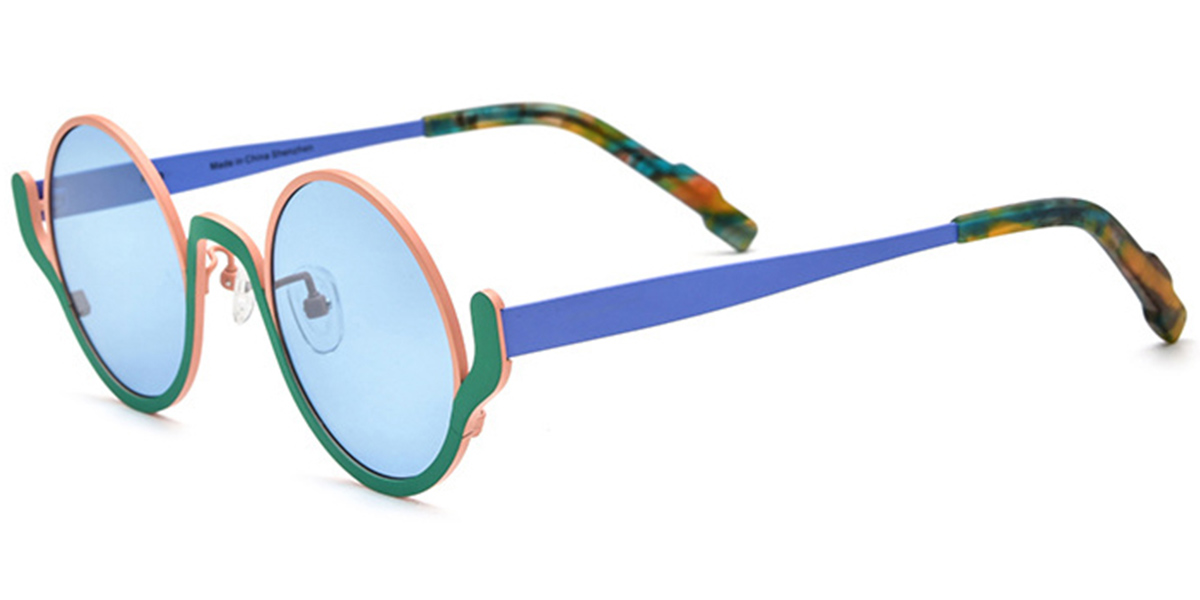 Titanium Round Sunglasses pattern-green+blue_polarized