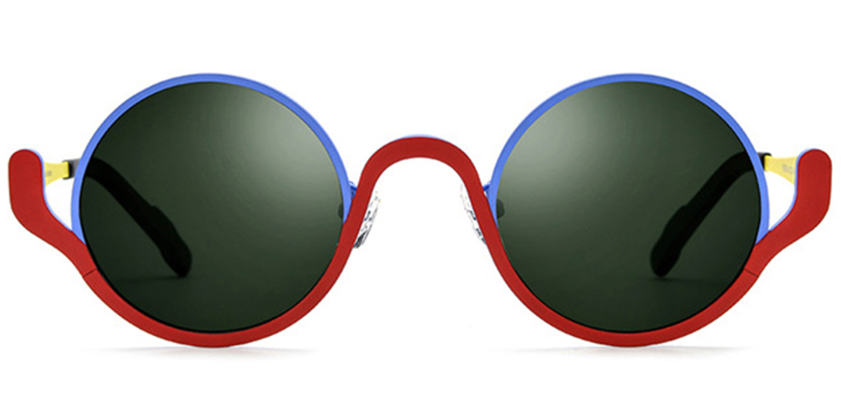 Titanium Round Sunglasses pattern-red+dark_green_polarized