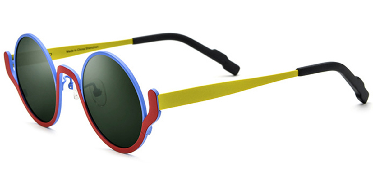 Titanium Round Sunglasses pattern-red+dark_green_polarized