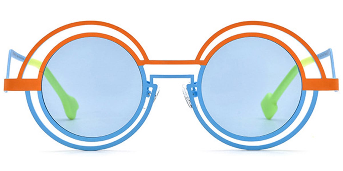 Titanium Round Sunglasses pattern-orange+blue_polarized