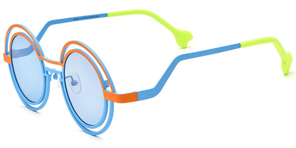 Titanium Round Sunglasses pattern-orange+blue_polarized