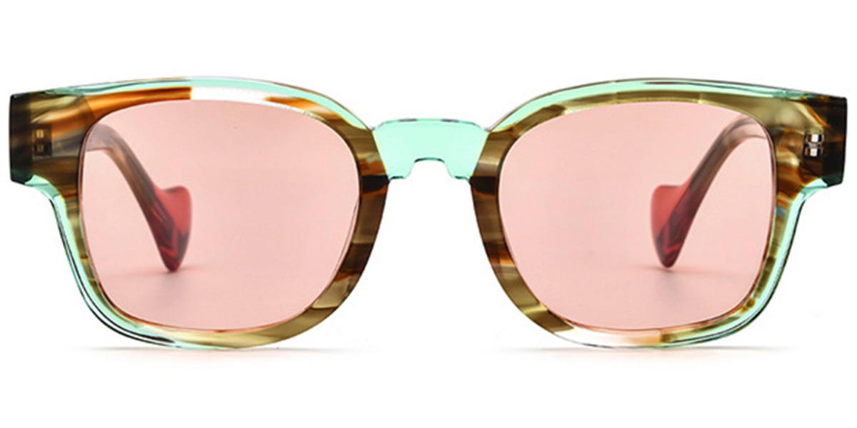 Acetate Square Sunglasses pattern-green+rose_polarized