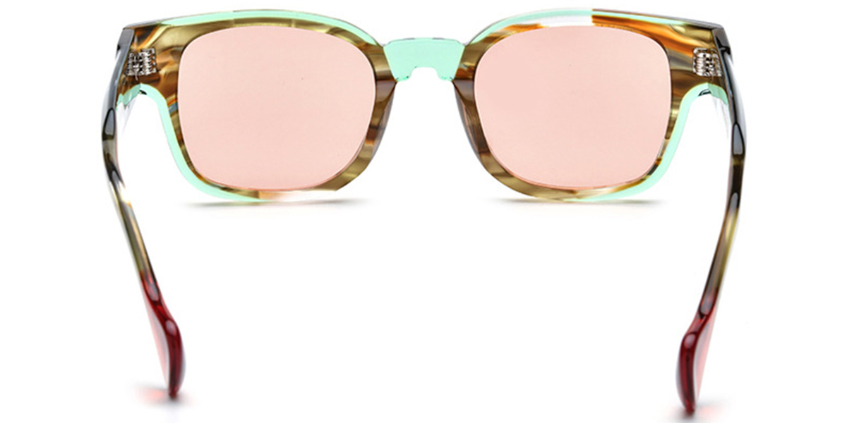 Acetate Square Sunglasses pattern-green+rose_polarized