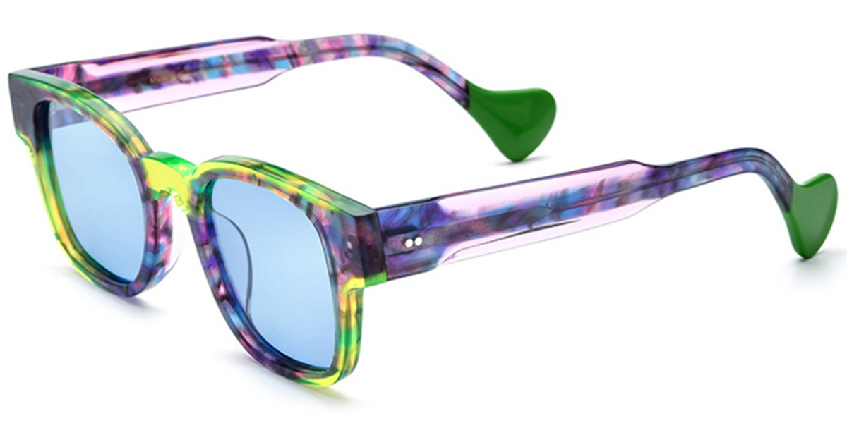 Acetate Square Sunglasses pattern-purple+blue_polarized