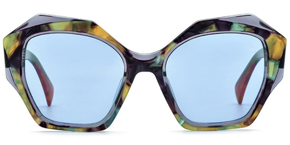 Acetate Square Sunglasses pattern-yellow+blue_polarized