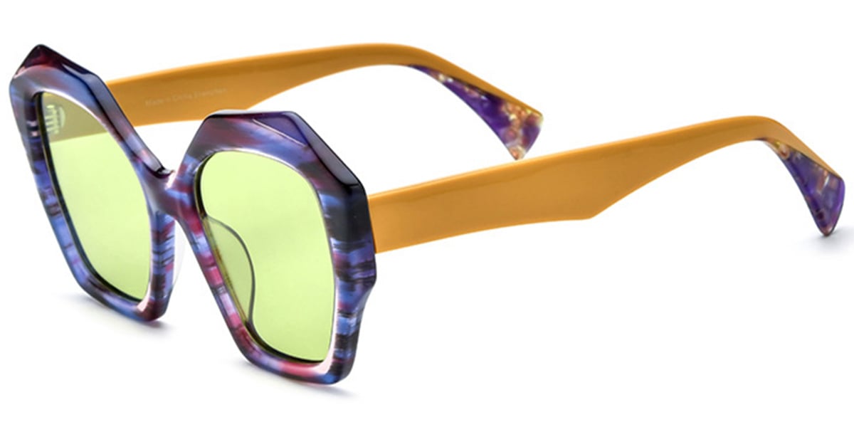 Acetate Square Sunglasses pattern-blue+green_polarized