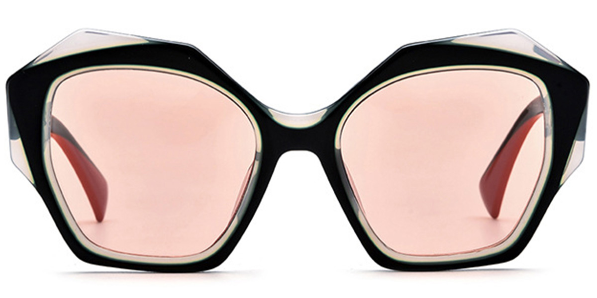 Acetate Square Sunglasses pattern-black+rose_polarized