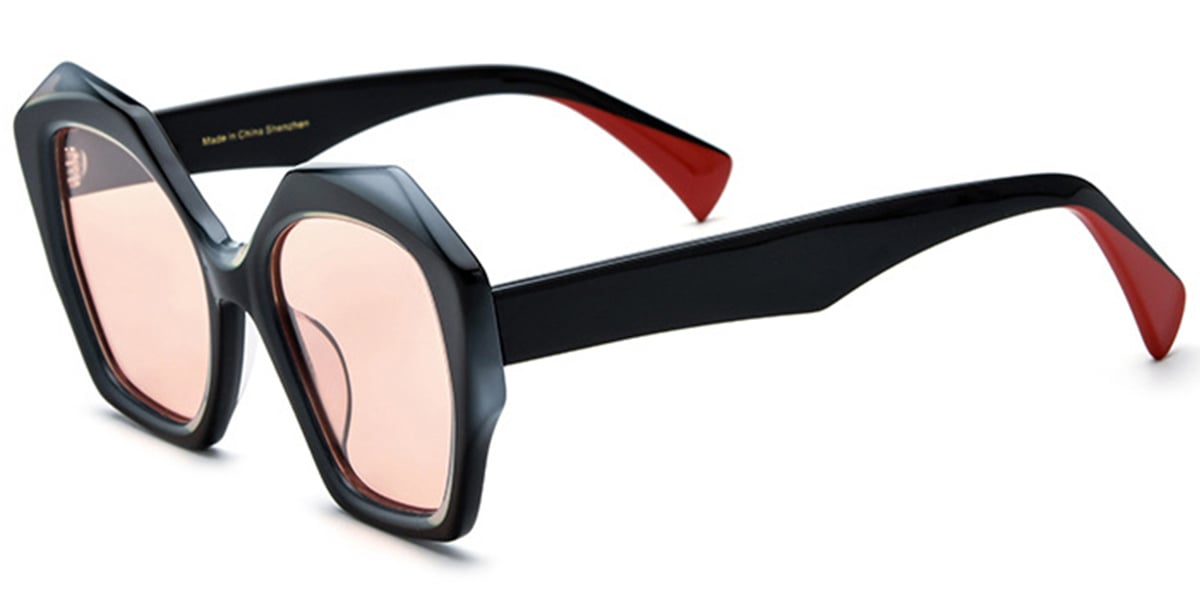 Acetate Square Sunglasses pattern-black+rose_polarized