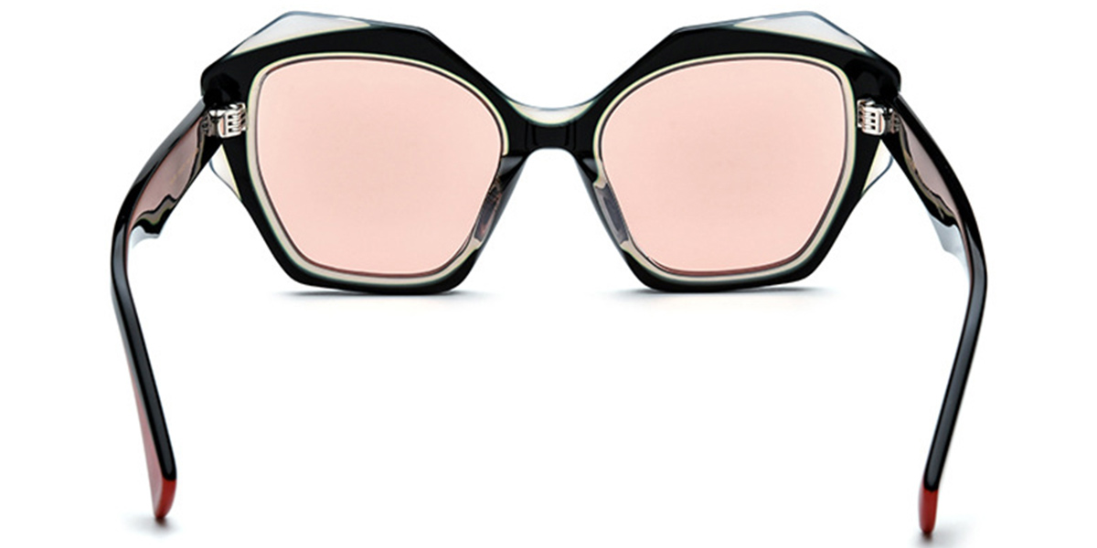 Acetate Square Sunglasses pattern-black+rose_polarized