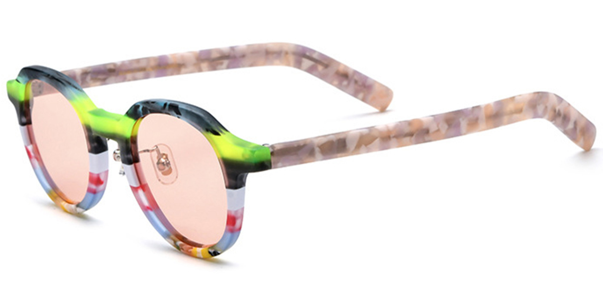 Acetate Square Sunglasses pattern-green+rose_polarized