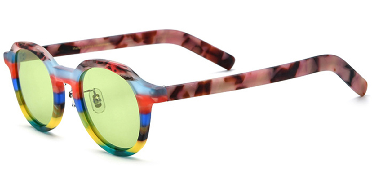 Acetate Square Sunglasses pattern-yellow+green_polarized