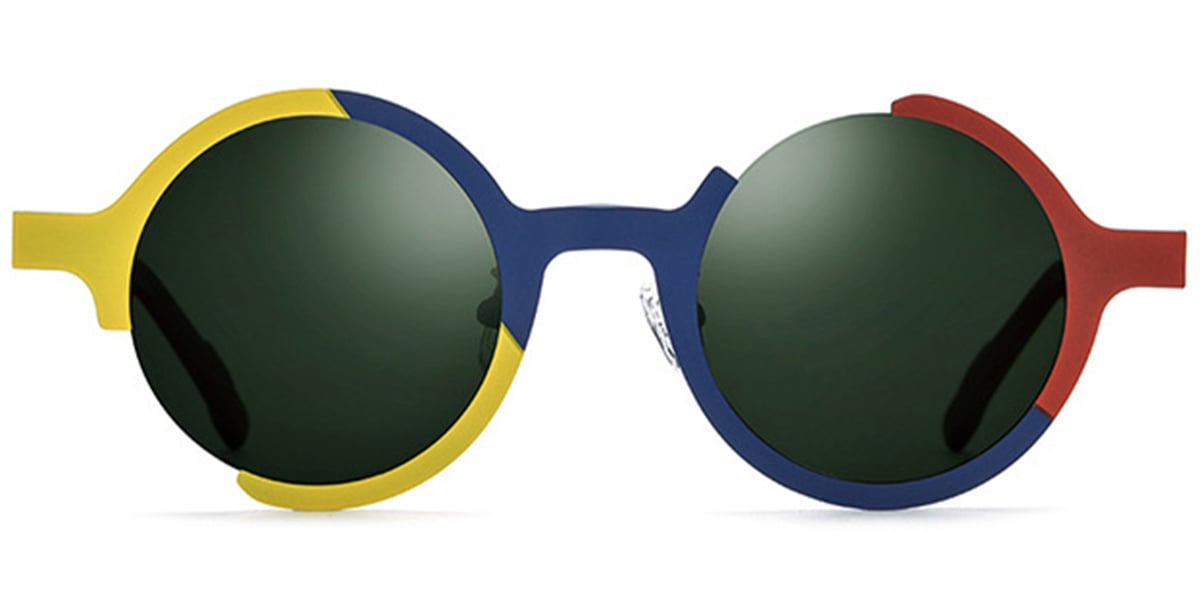 Titanium Round Sunglasses pattern-blue+dark_green_polarized