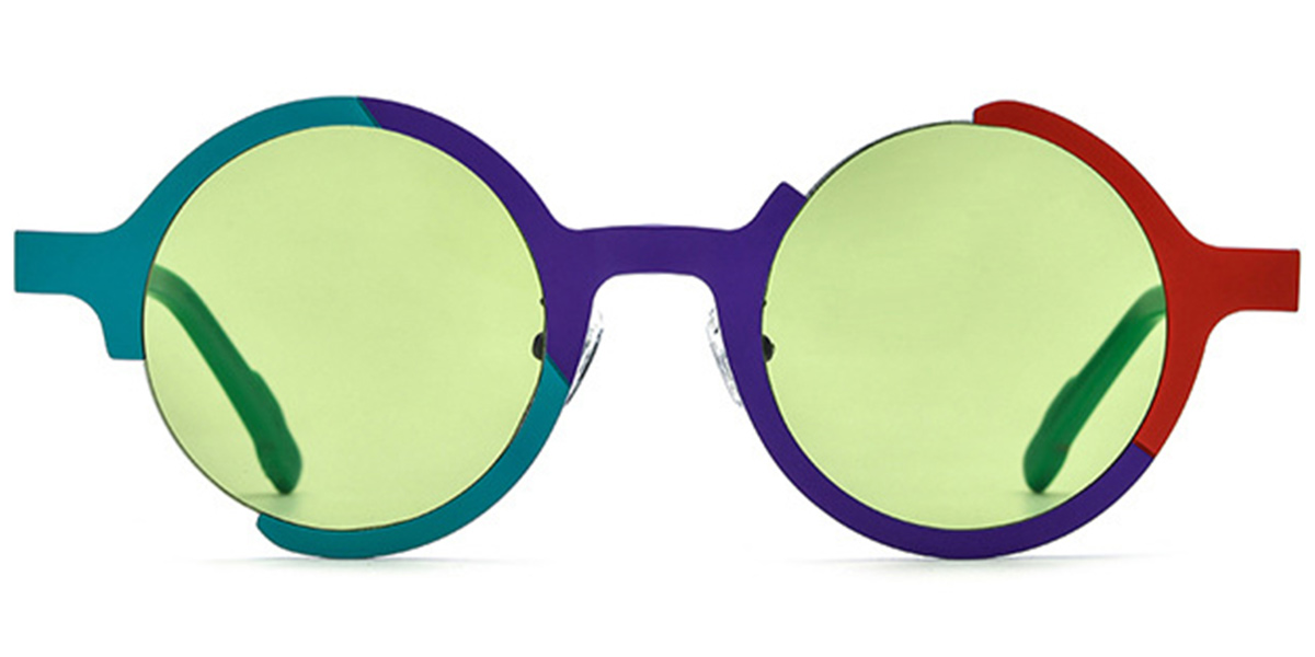 Titanium Round Sunglasses pattern-purple+green_polarized