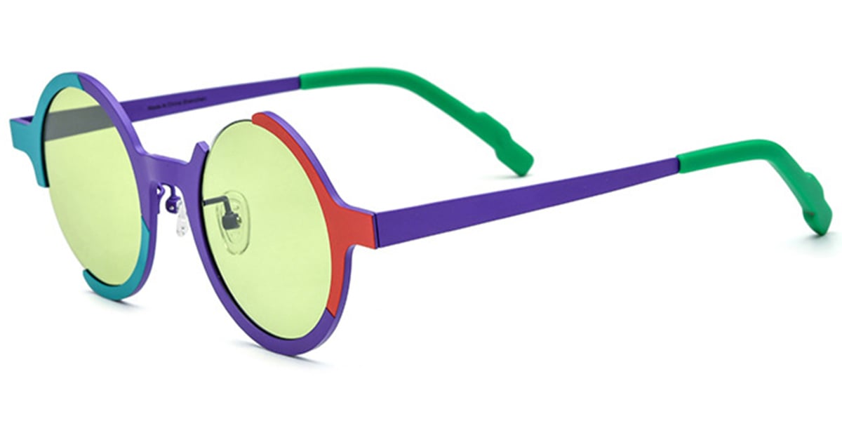 Titanium Round Sunglasses pattern-purple+green_polarized