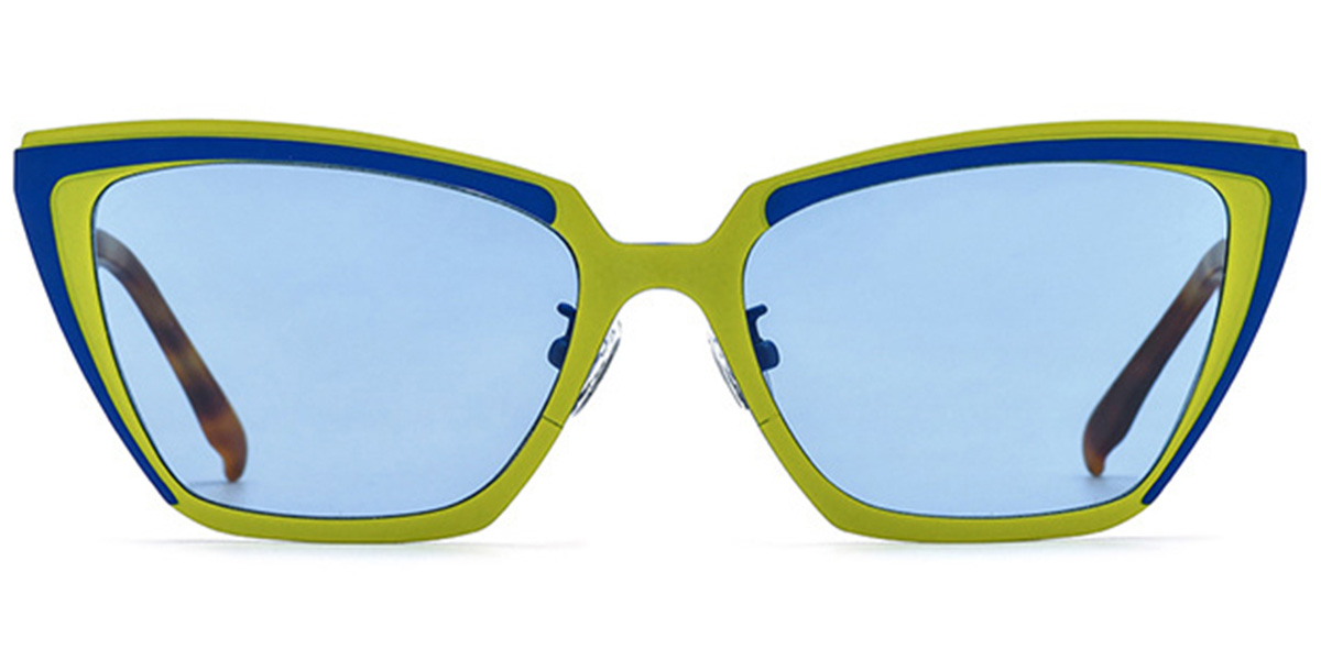 Titanium Cat Eye Sunglasses pattern-yellow+blue_polarized