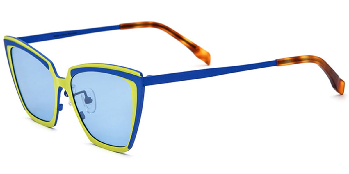 Titanium Cat Eye Sunglasses pattern-yellow+blue_polarized