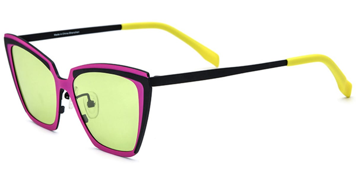 Titanium Cat Eye Sunglasses pattern-pink+green_polarized