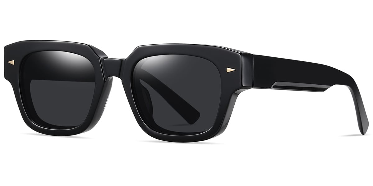 Acetate Square Sunglasses black+dark_grey_polarized