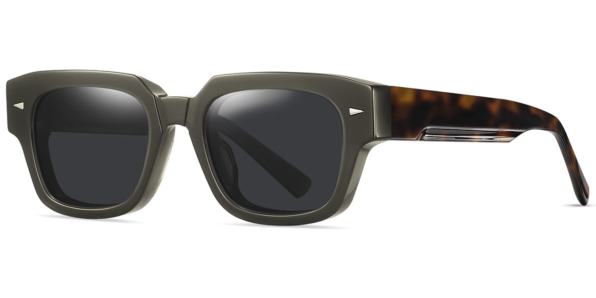 Acetate Square Sunglasses army_green+dark_grey_polarized