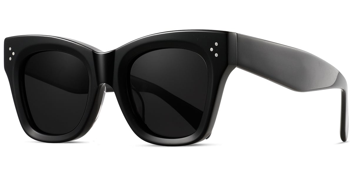 Acetate Cat Eye Sunglasses black+dark_grey_polarized