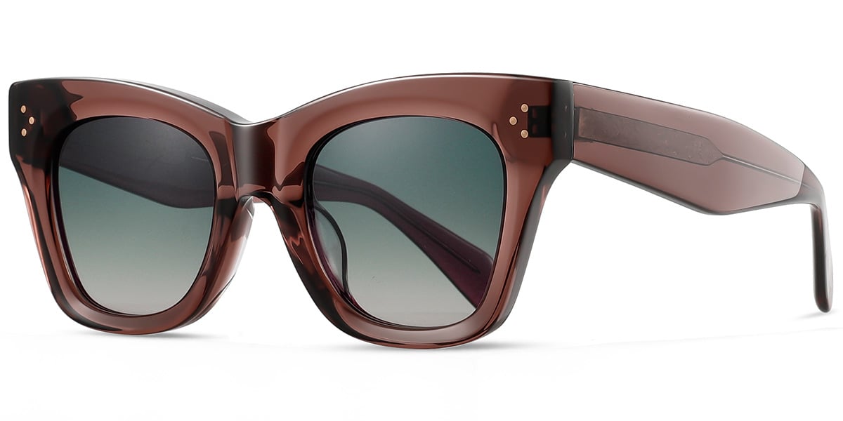 Acetate Cat Eye Sunglasses translucent-brown+gradient_green_polarized