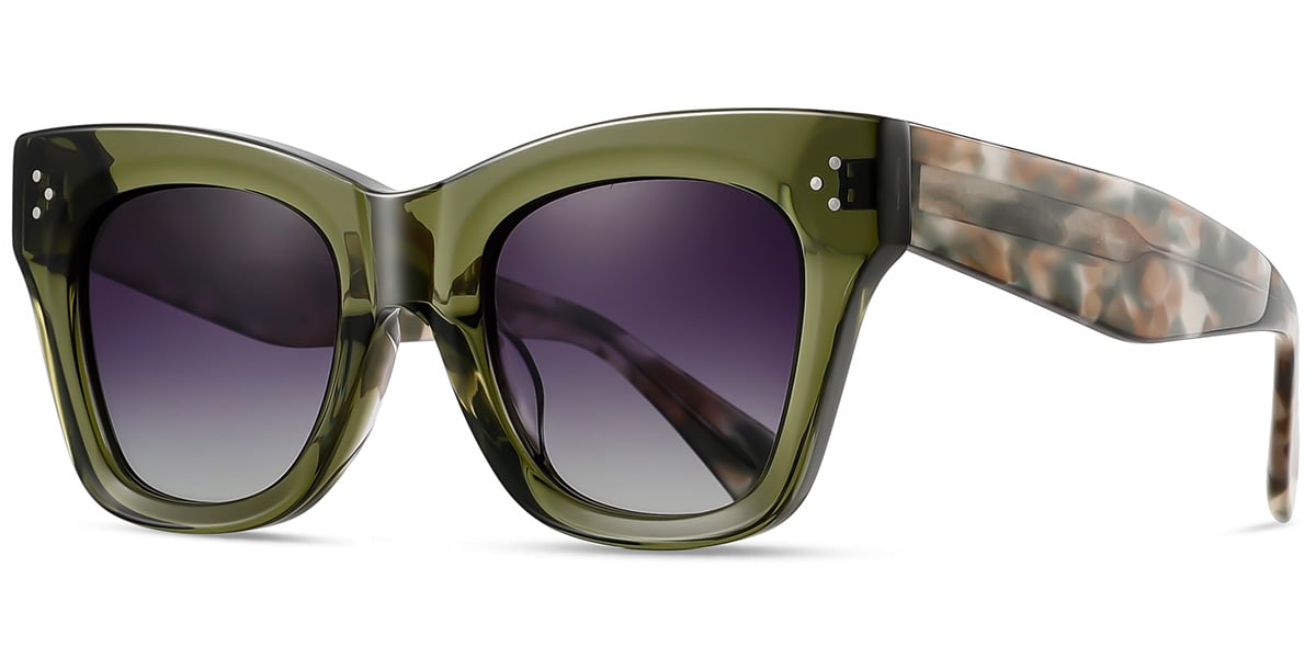 Acetate Cat Eye Sunglasses translucent-green+gradient_grey_polarized