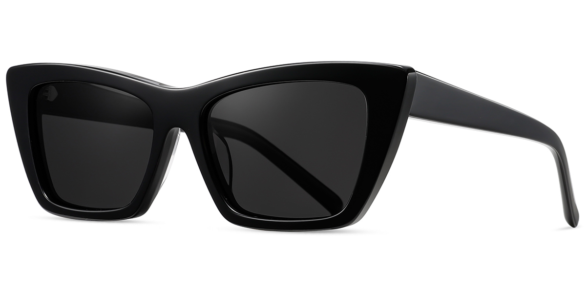 Acetate Rectangle Sunglasses black+dark_grey_polarized