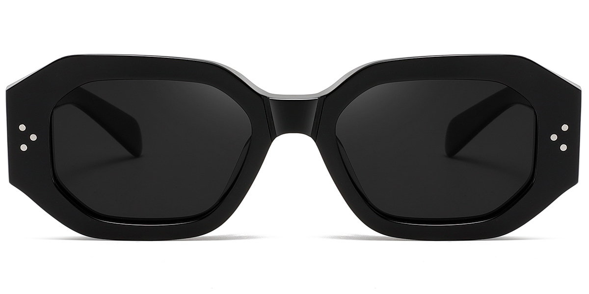 Acetate Rectangle Sunglasses black+dark_grey_polarized