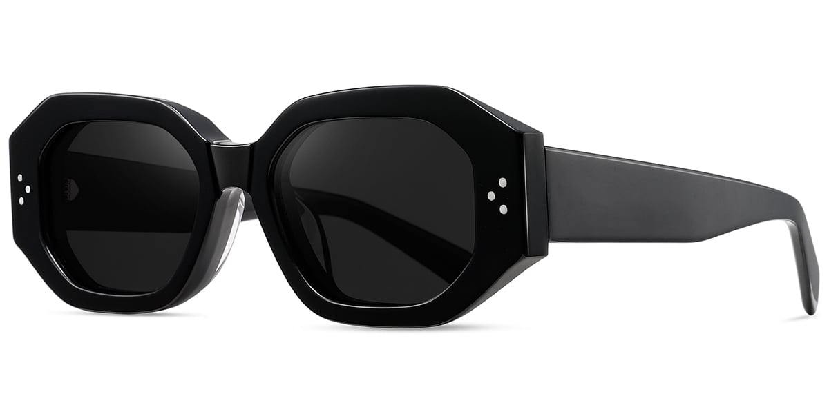 Acetate Rectangle Sunglasses black+dark_grey_polarized