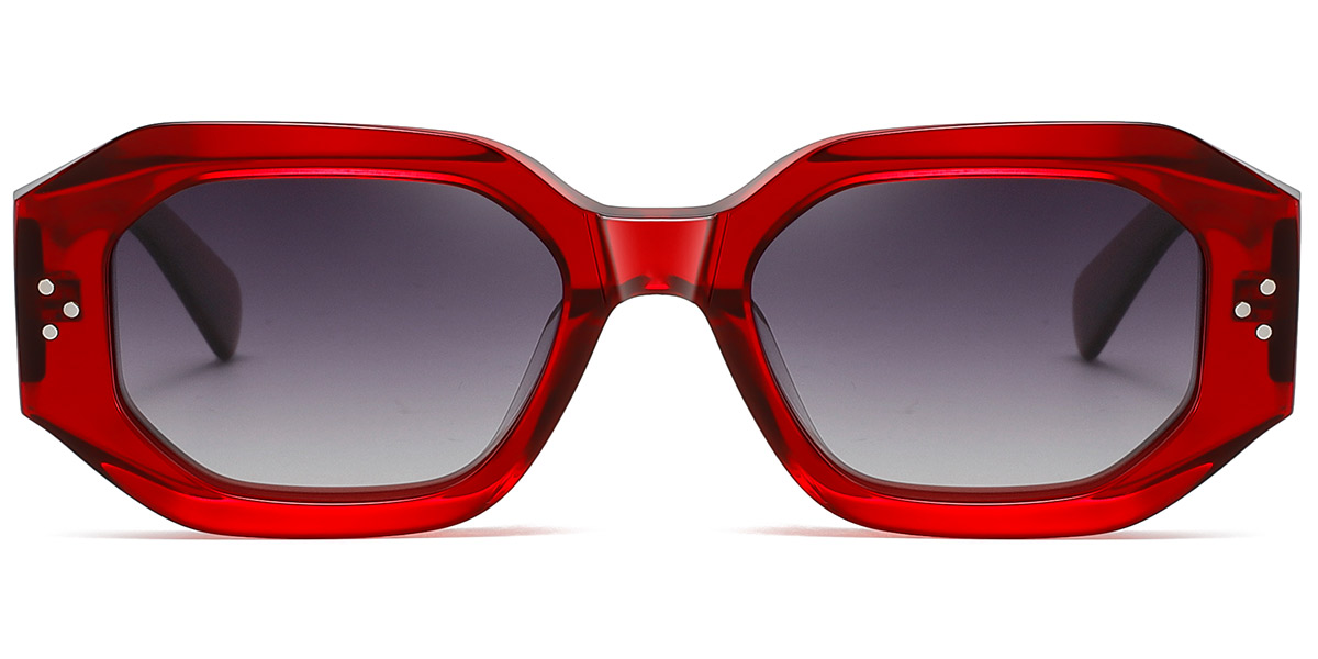 Acetate Rectangle Sunglasses translucent-red+gradient_grey_polarized