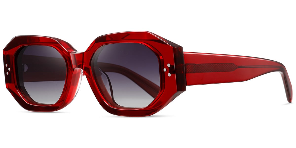 Acetate Rectangle Sunglasses translucent-red+gradient_grey_polarized