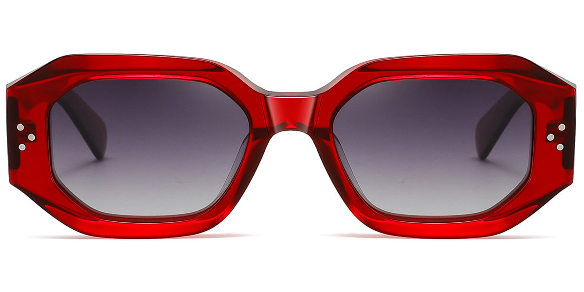 Acetate Rectangle Sunglasses translucent-red+gradient_grey_polarized