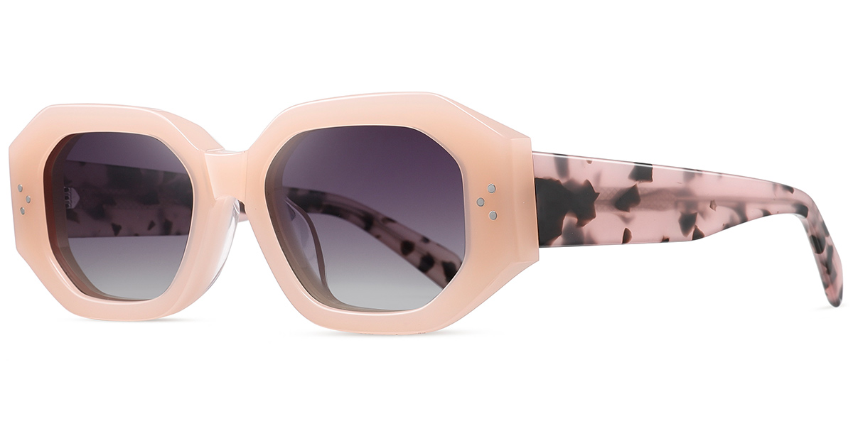 Acetate Rectangle Sunglasses pink+gradient_grey_polarized