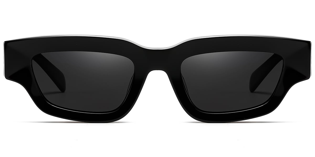 Acetate Rectangle Sunglasses black+dark_grey_polarized