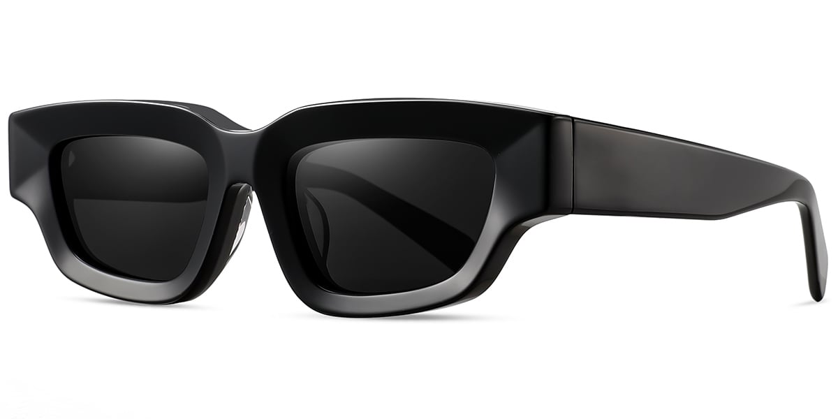 Acetate Rectangle Sunglasses black+dark_grey_polarized