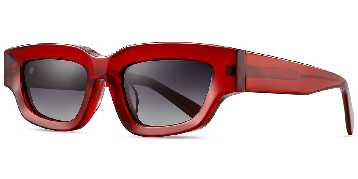 Acetate Rectangle Sunglasses translucent-red+gradient_grey_polarized