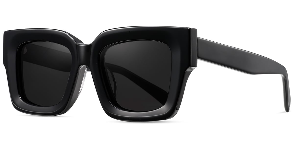 Acetate Square Sunglasses bright_black+dark_grey_polarized