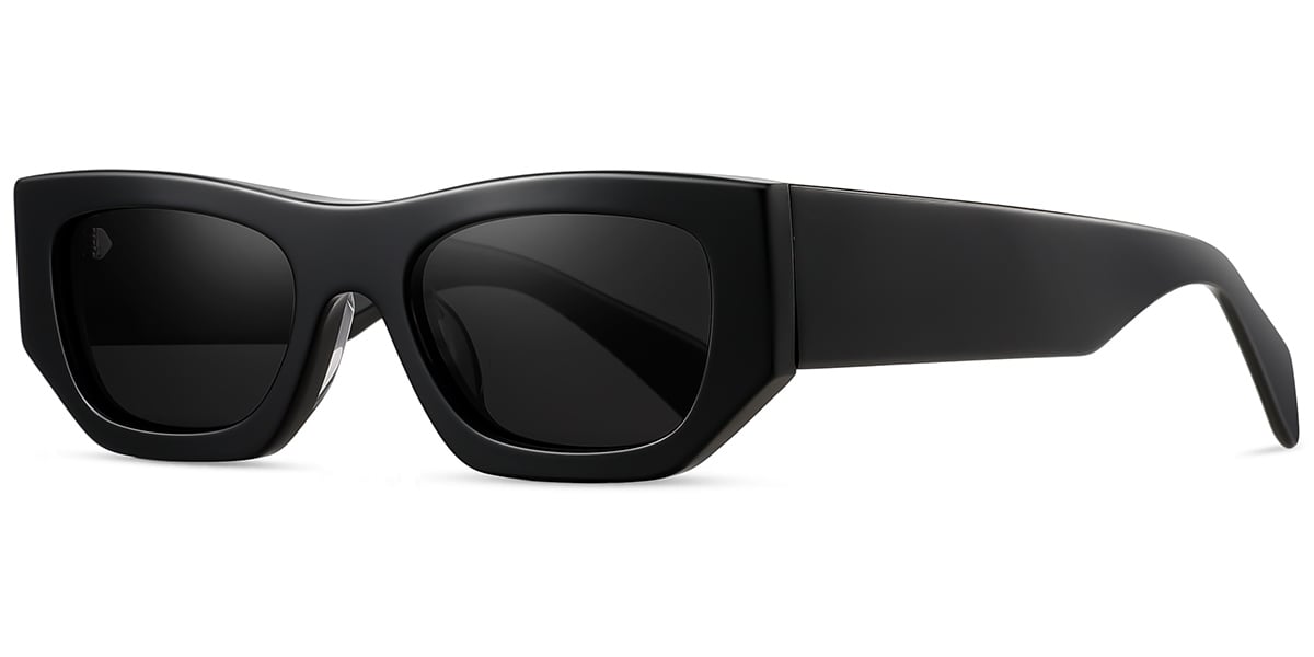 Acetate Rectangle Sunglasses black+dark_grey_polarized