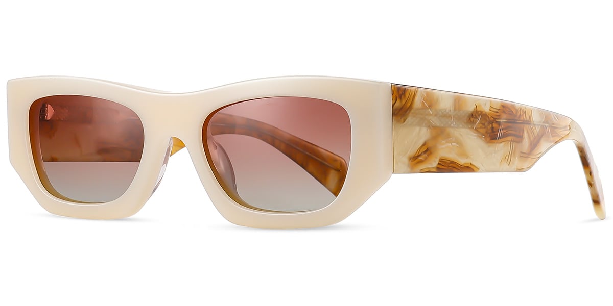 Acetate Rectangle Sunglasses beige+gradient_pink_polarized