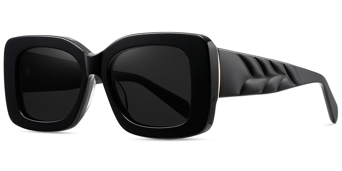 Acetate Square Sunglasses black+dark_grey_polarized