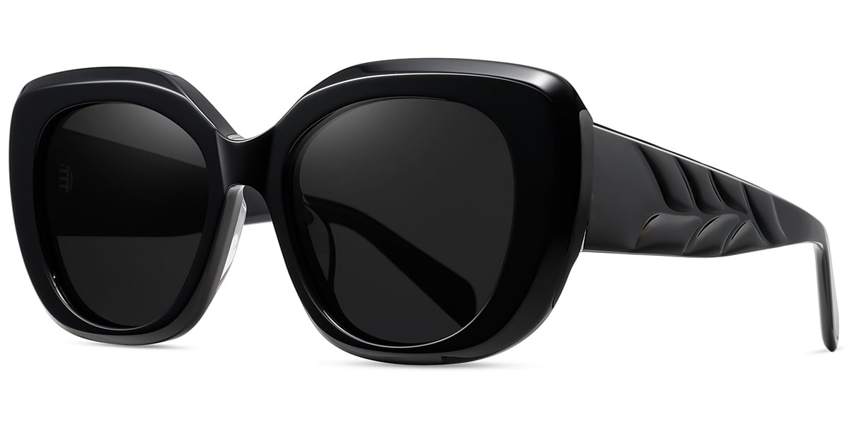 Acetate Square Sunglasses black+dark_grey_polarized