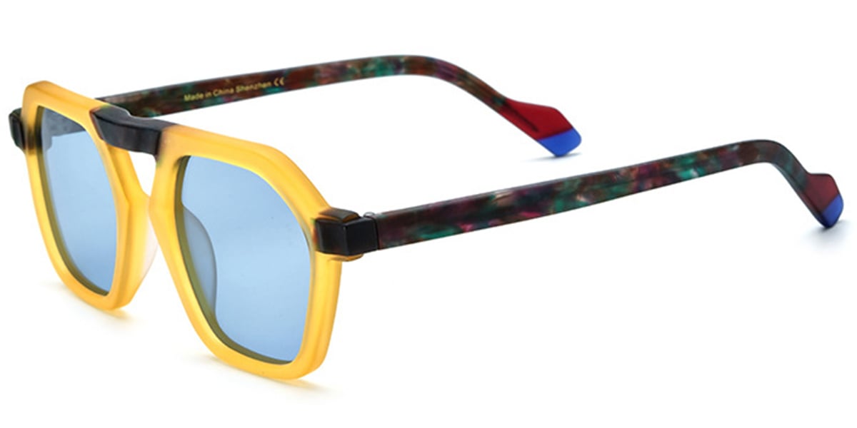 Acetate Square Sunglasses pattern-yellow+blue_polarized