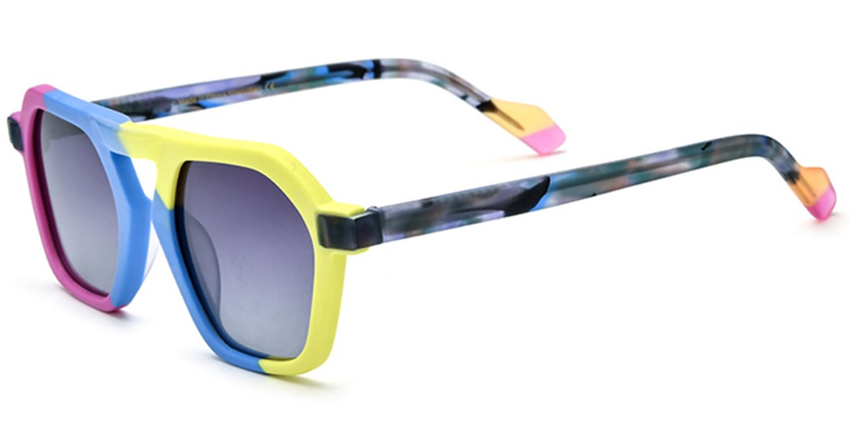 Acetate Square Sunglasses pattern-blue+gradient_grey_polarized