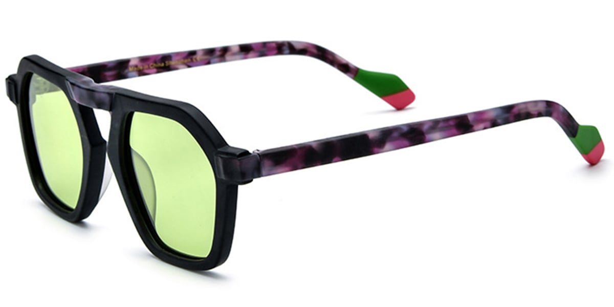 Acetate Square Sunglasses pattern-black+green_polarized