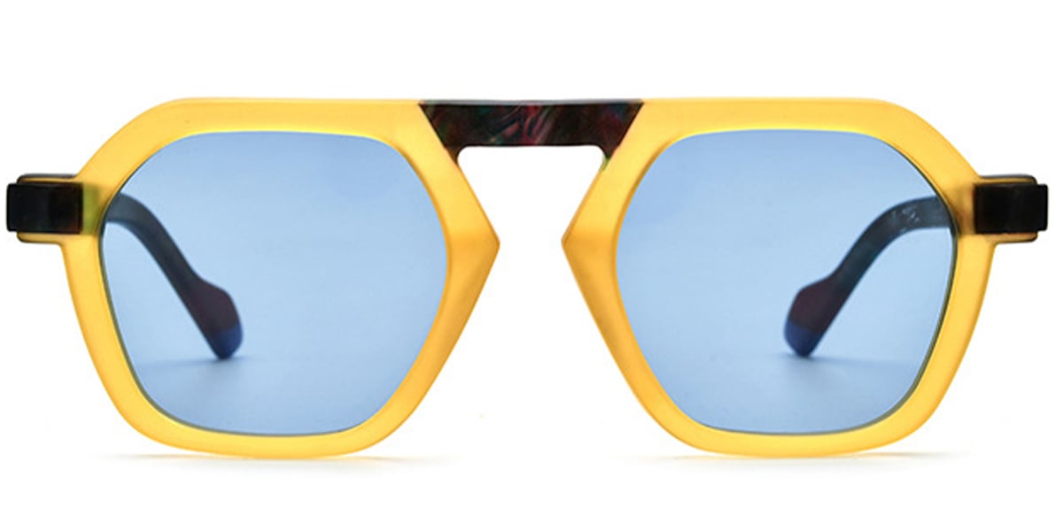 Acetate Square Sunglasses pattern-yellow+blue_polarized