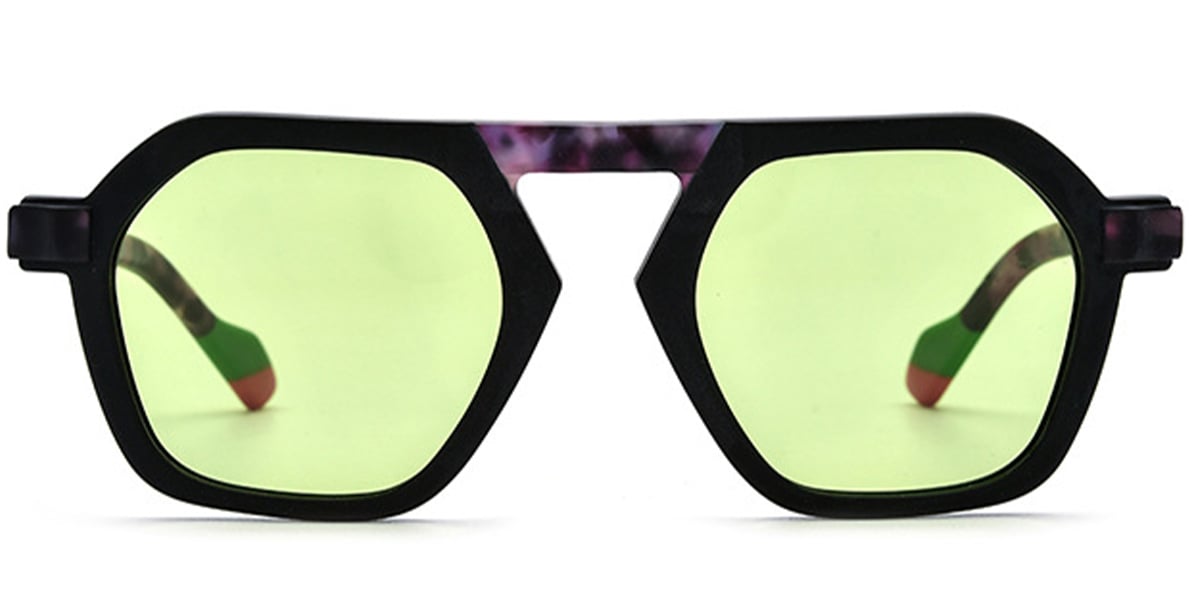 Acetate Square Sunglasses pattern-black+green_polarized